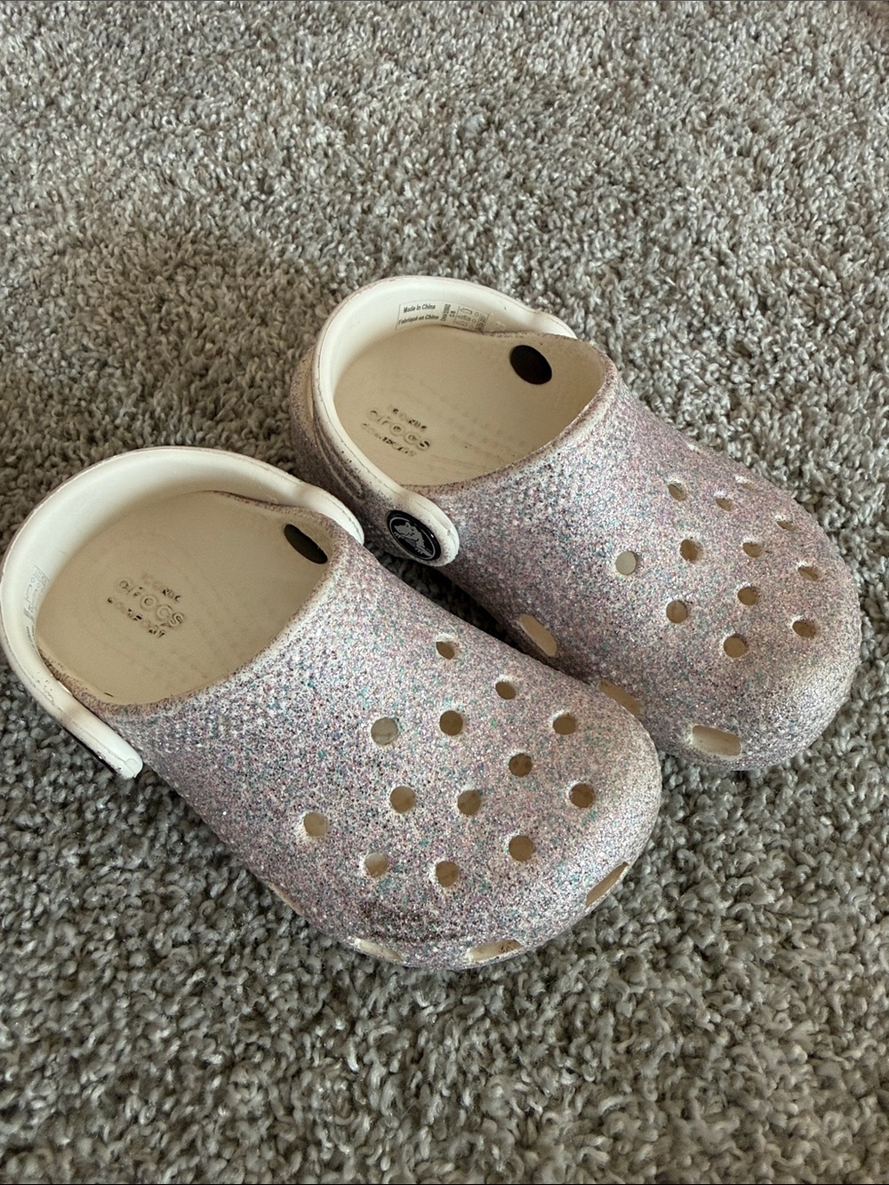 CROCS Kids Glitter Clogs in Sparkling Pink and Silver